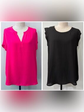 Lot of 2 Pleione blouses: bright fuchsia + black EUC - size S/M